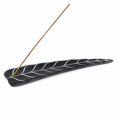 Wierookbrander Bladvorm Zwart Zeepsteen (25 x 6,5 cm)