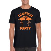 Tropical party T-shirt voor heren - met glitters - zwart/oranje - carnaval/themafeest - thumbnail