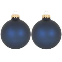 16x kerstballen - 8 st - donkerblauw - glas - 7 cm - kerstversiering/kerstdecoratie - thumbnail