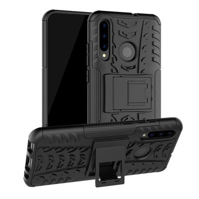 Tire Texture TPU + PC schokbestendig geval voor Huawei P Smart + 2019 met houder (zwart)