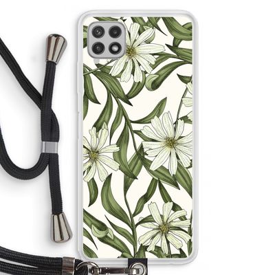 Wit bloemenpatroon: Samsung Galaxy A22 4G Transparant Hoesje met koord