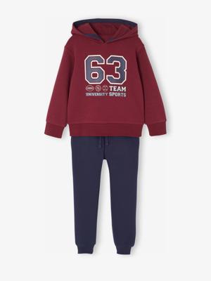 Sportieve set voor jongens met sweater met capuchon en print + effen joggingbroek bordeauxrood