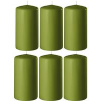 6x Olijf groene cilinderkaarsen/stompkaarsen 6 x 15 cm 58 branduren