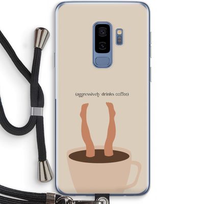 Aggressively drinks coffee: Samsung Galaxy S9 Plus Transparant Hoesje met koord