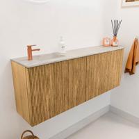 Toiletmeubel Mondiaz Joya Dlux | 111.6 cm | Meubelkleur Oak | Faye wastafel Ostra Wasbak Links | 1 kraangat