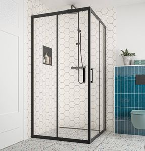 Saniselect Jossa Hoekinstap 90x90x200 cm Helder Glas/Mat Zwart