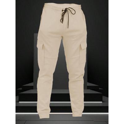 Men's Grey Cotton Cargo Jogger Pants with Drawstring Waist Khaki / S