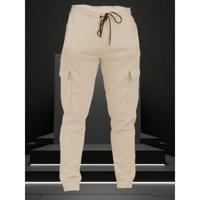 Men's Grey Cotton Cargo Jogger Pants with Drawstring Waist Khaki / S
