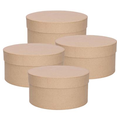 Ronde bruine hobby knutselen doos/dozen van karton - Set van 4x stuks - 15 x 8 cm - Doosje/cadeauver