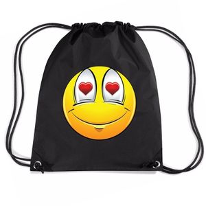 Nylon emoticon smile verliefd rugzak zwart met rijgkoord