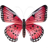 Pro Garden Wanddecoratie vlinder - roze - 34 x 28 cm - metaal - muurdecoratie / schutting / tuin