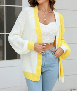 Wool/Knitting V Neck Color Block Casual Cardigan