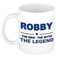 Robby cadeau mok - man myth legend - naam koffiemok / beker - wit en blauw - 300 ml