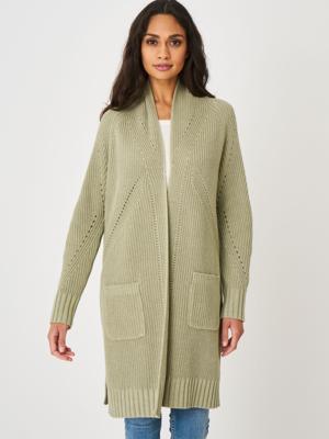Lang grof ribgebreid vest met pointelle details