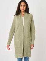 Lang grof ribgebreid vest met pointelle details