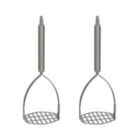 Aardappelstamper/pureestamper - 2x - rvs metaal - keuken gerei - 26 cm