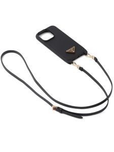 Prada coque d'Iphone en cuir en cuir Saffiano - Noir