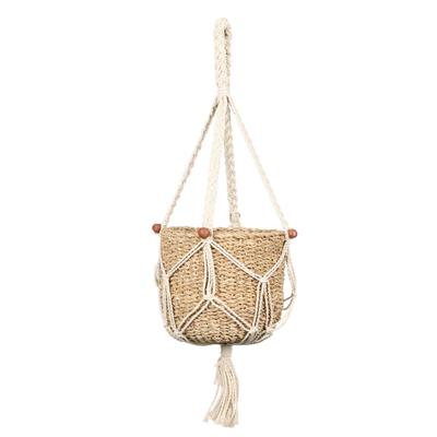 Natural Living plantenpot aan macrame touw - plantenhanger - zeegras pot - H70 cm - D25 cm