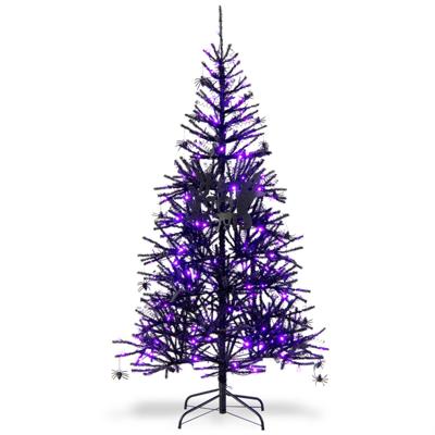 183cm Kunstmatige Halloween-Boom Vakantieboom met LED-Verlichting en Ornamenten Zwart
