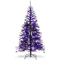 183cm Kunstmatige Halloween-Boom Vakantieboom met LED-Verlichting en Ornamenten Zwart