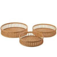 J-Line plateau Rond - bamboe - naturel - set van 3