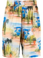 Les Benjamins short en soie à imprimé tropical - Orange