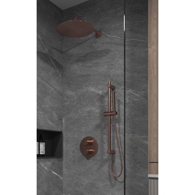 Regendouche set SaniClear Copper | Inbouw | 30 cm | Thermostaatkraan | 2-weg | Rond | Koper geborsteld