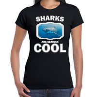 T-shirt sharks are serious cool zwart dames - haaien/ haai shirt - thumbnail