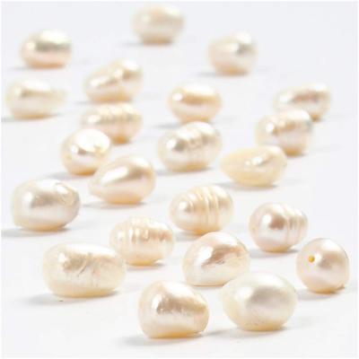 Creativ Company Zoetwaterparels, d 4-7 mm, gatgrootte 1 mm, ca. 60 stuk, parelmoer, 40 cm/ 1 doos