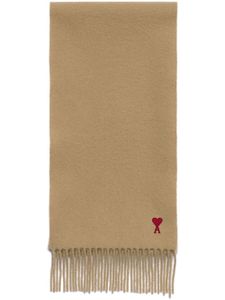 AMI Paris Ami de Coeur fringed-edge wool scarf - Tons neutres