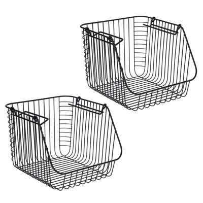 Opbergmandje - 2x - zwart - stapelbaar - 29 x 27 x 21 cm - draadmand - opbergen
