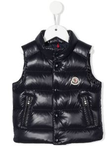 Moncler Enfant gilet matelassé à patch logo - Bleu