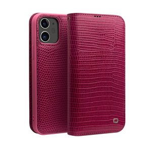 Qialino - echt lederen luxe wallet hoes - iPhone 12 Mini - Croco Roze