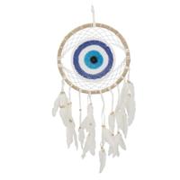 Dromenvanger/dreamcatcher - mobiel - wit/blauw - veertjes/kraaltjes - 28 cm Dromenvanger/dreamcatcher - mobiel - wit/blauw - veertjes/kraaltjes - 28 cm