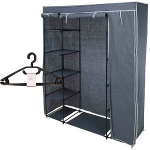 Mobiele kledingkast incl 10x kledinghangers - opvouwbaar - grijs - 167 x 141 cm cm