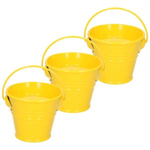 Citronella kaarsen - in zink potje - set 3x - geel - 5 branduren   -