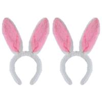 2x stuks konijnen/bunny oren wit met roze voor volwassenen 29 x 23 cm