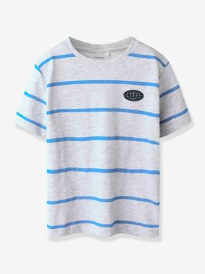 T-shirt voor jongens met streepjesmotief NAME IT lichtgrijs