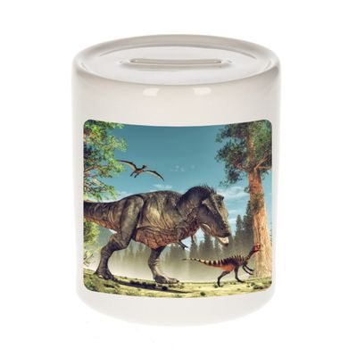 Dieren foto spaarpot dinosaurus t-rex 9 cm - dinosaurussen spaarpotten jongens en meisjes