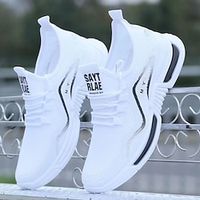 Voor heren Sneakers Vrijetijdsschoenen voor heren Sportieve look Flyknit schoenen Witte schoenen Sportief Casual Buiten Dagelijks Vliegende weven Ademend Comfortabel Anti-slip Veters Zwart Wit Zomer Lightinthebox - thumbnail