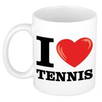I Love Tennis cadeau mok / beker wit met hartje 300 ml - thumbnail