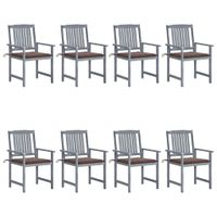 Tuinstoelen 8 st met kussens massief acaciahout grijs