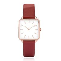 LGT JWLS Dameshorloge &apos;Square&apos; - Rode Lederen Band, Wit Uurwerk, Rose Gouden Kast