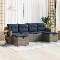 6-delige Loungeset met kussens poly rattan grijs