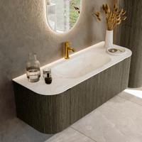 Badmeubel Mondiaz Kurve-Dlux | 130 cm cm | Meubelkleur Shadow | Wastafelkleur Ostra | Solid surface | Wasbak midden spoelbak | 1 kraangat