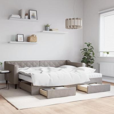 Slaapbank met onderschuifbed en lades 90x200 cm stof taupe