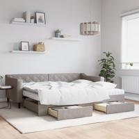 Slaapbank met onderschuifbed en lades 90x200 cm stof taupe