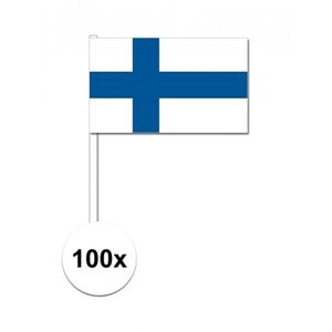 100x Finland decoratie papieren zwaaivlaggetjes   -