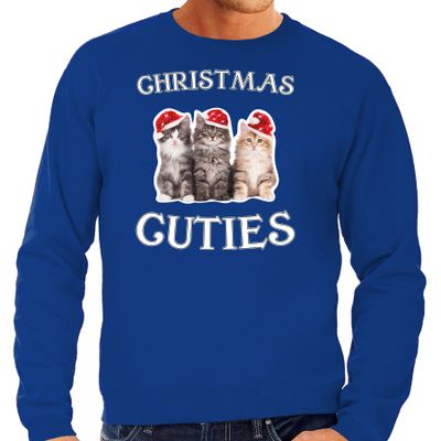 Kitten Kersttrui / outfit Christmas cuties blauw voor heren Kitten Kersttrui / outfit Christmas cuties blauw voor heren