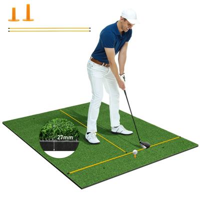 3-In-1 Golftrainingsmat Kunstgrastrainingsmat met 2 Golfspikes 2 Uitlijnstangen en 6 Voorgeboorde Gaten voor Spikes 152 cm x 117 cm